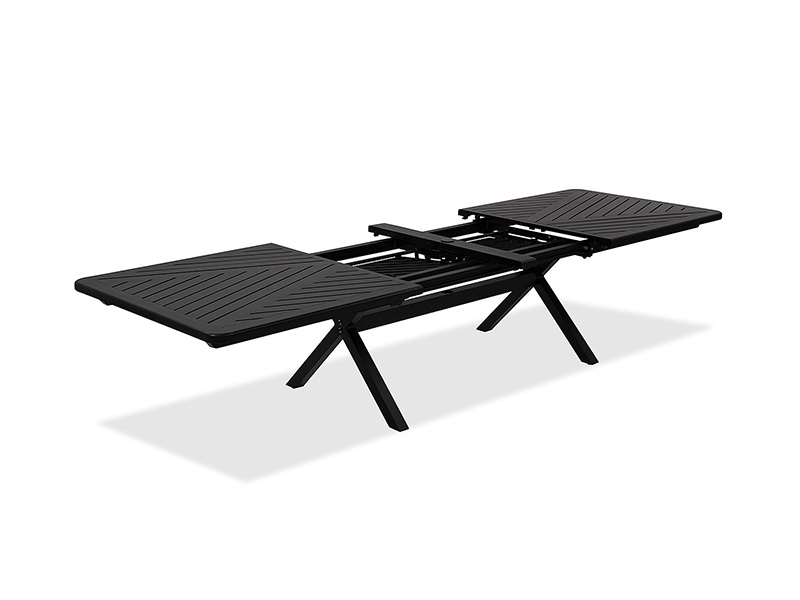 Solstice Ausziehbarer Terrassentisch aus gealtertem Bronze-Aluminium, 84–130 × 44 Zoll