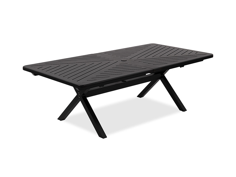 Solstice Ausziehbarer Terrassentisch aus gealtertem Bronze-Aluminium, 84–130 × 44 Zoll